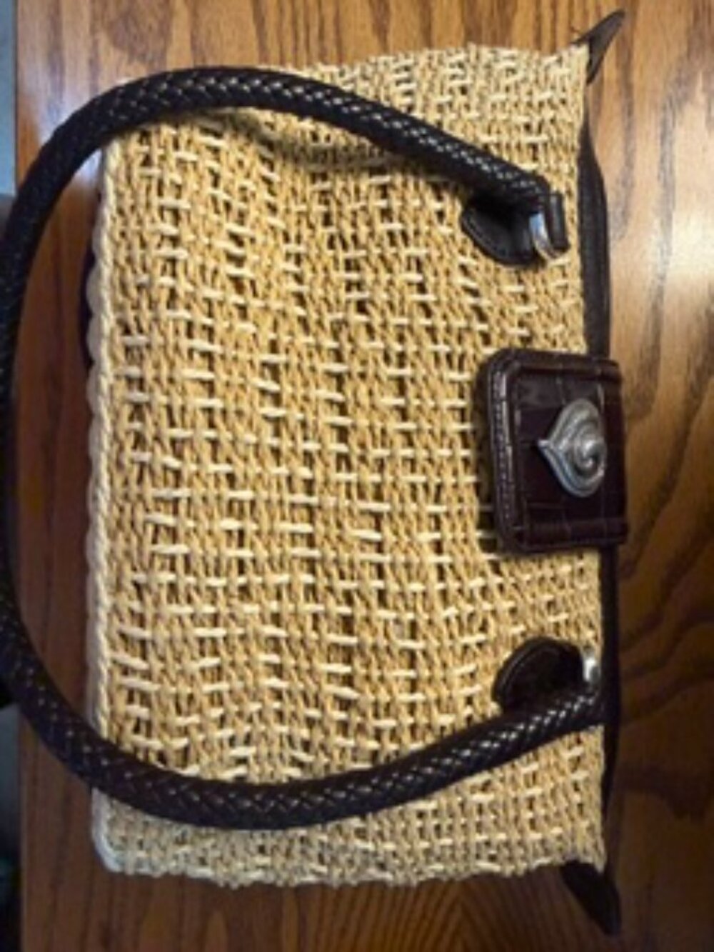 Brighton Woven Straw Shoulder Bag With Heart Accent